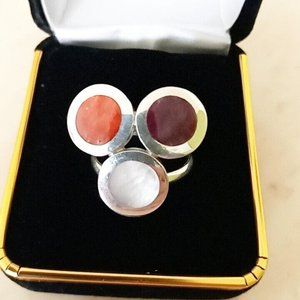 Ring Silver 950 size 8 Ring with natural stones 3 colors new.